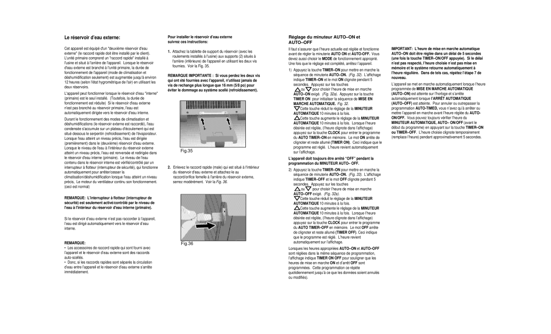 Danby DPAC8399 owner manual Réglage du minuteur AUTO-ON et, Secondes. Appuyez sur les touches, Marche AUTOMATIQUE. Fig 