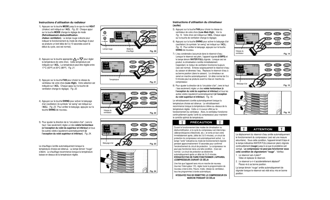 Danby DPAC8399 owner manual Instructions d’utilisation du radiateur, Instructions d’utilisation du climatiseur suite 