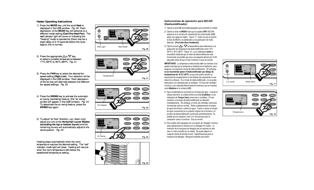 Danby DPAC8399 owner manual Heater Operating Instructions 