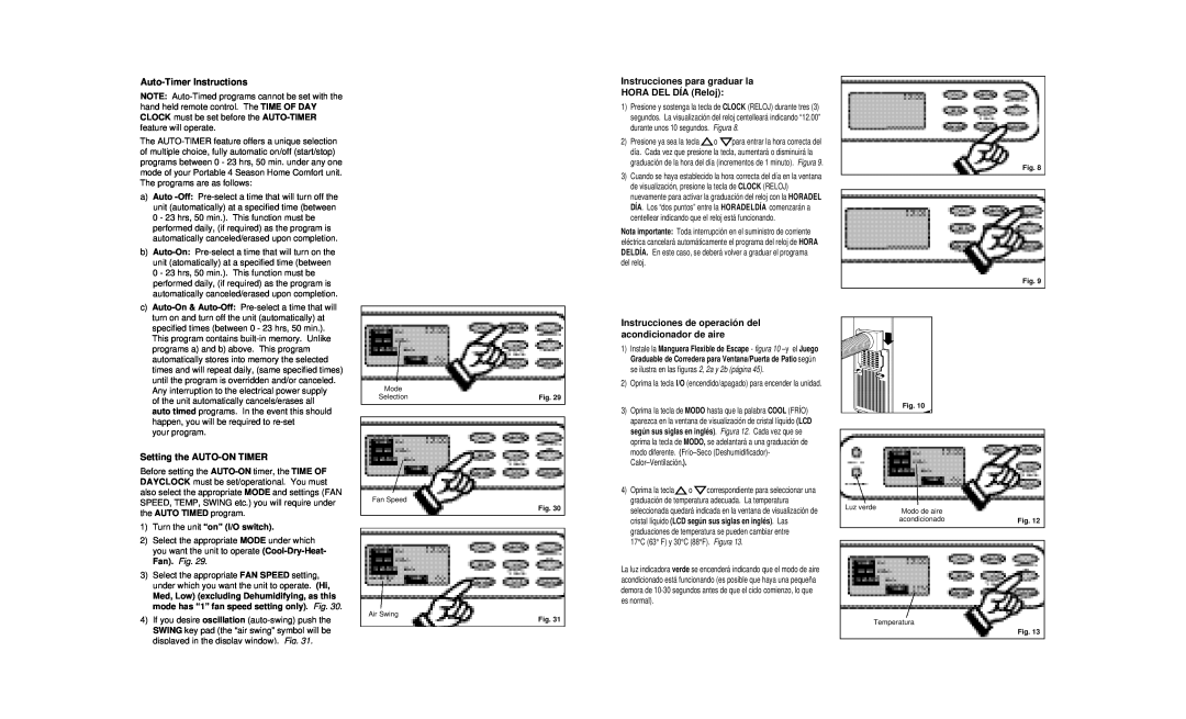 Danby DPAC8399 Auto-TimerInstructions, Instrucciones para graduar la HORA DEL DÍAReloj, Setting the AUTO-ONTIMER 
