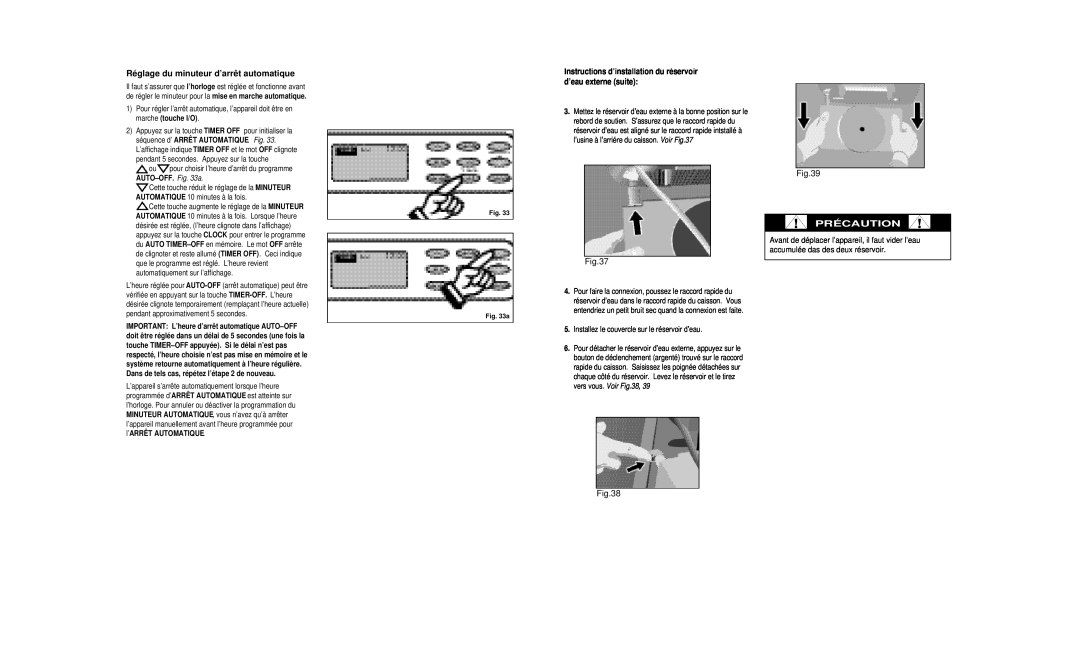 Danby DPAC8399 owner manual Réglage du minuteur d’arrêt automatique, Précaution, Fig 
