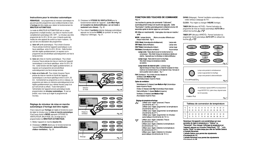 Danby DPAC8399 Instructions pour le minuteur automatique, Fonction Des Touches De Commande, Minuteur Automatique, Fig 