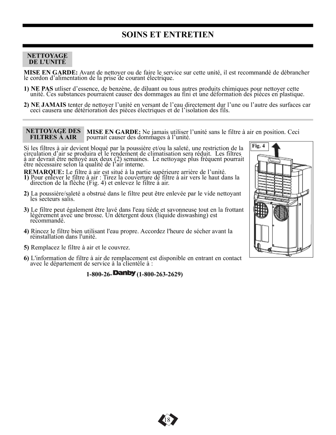 Danby DPAC9010, DPAC10010 Soins ET Entretien, Nettoyage DE L’UNITÉ, Nettoyage DES, Pourrait causer des dommages à l’unité 