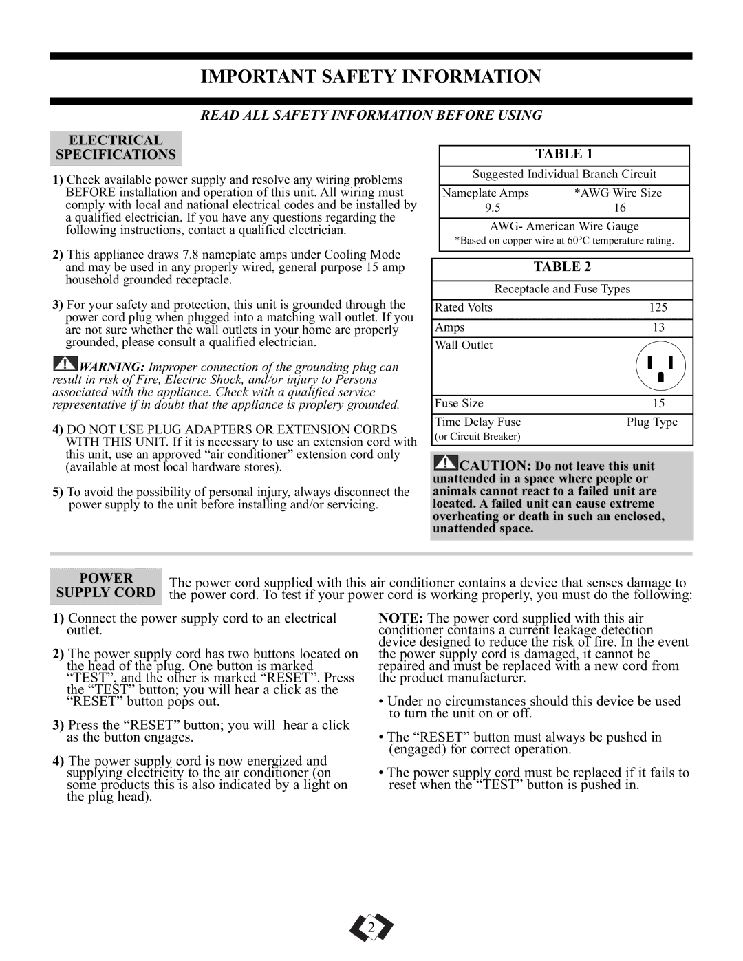 Danby DPAC10010, DPAC9010 manual Important Safety Information, Electrical Specifications, Power 