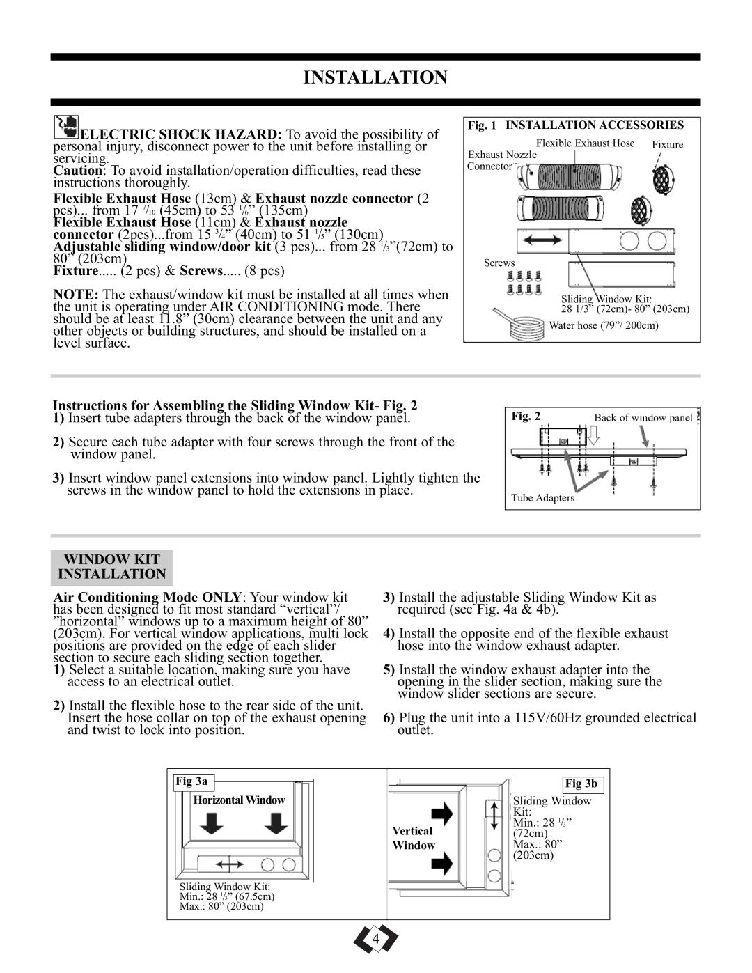 Danby DPAC10010, DPAC9010 manual Instructions for Assembling the Sliding Window Kit- Fig, Window KIT Installation 