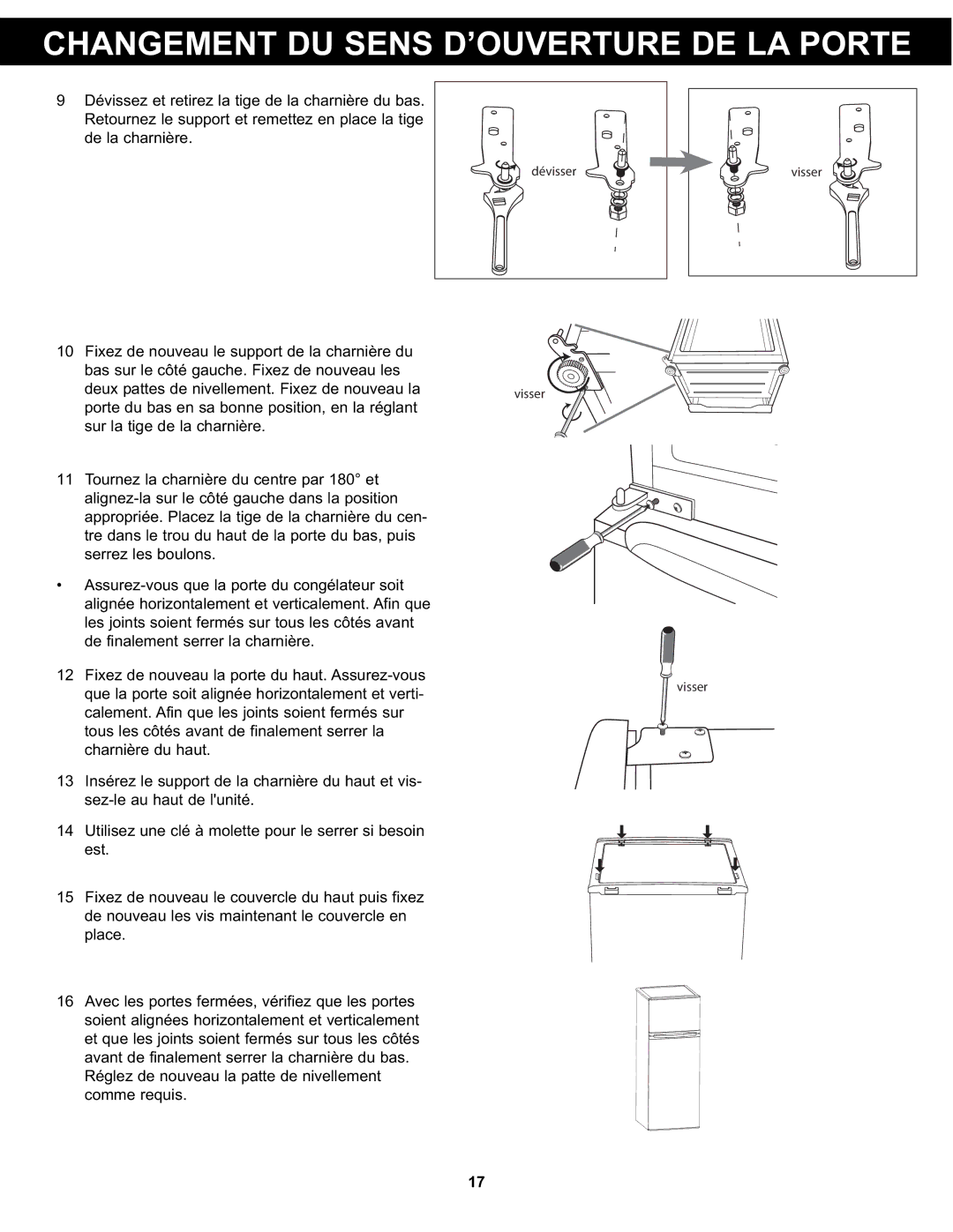 Danby DPF074B1WDB manual Dévisser Visser 