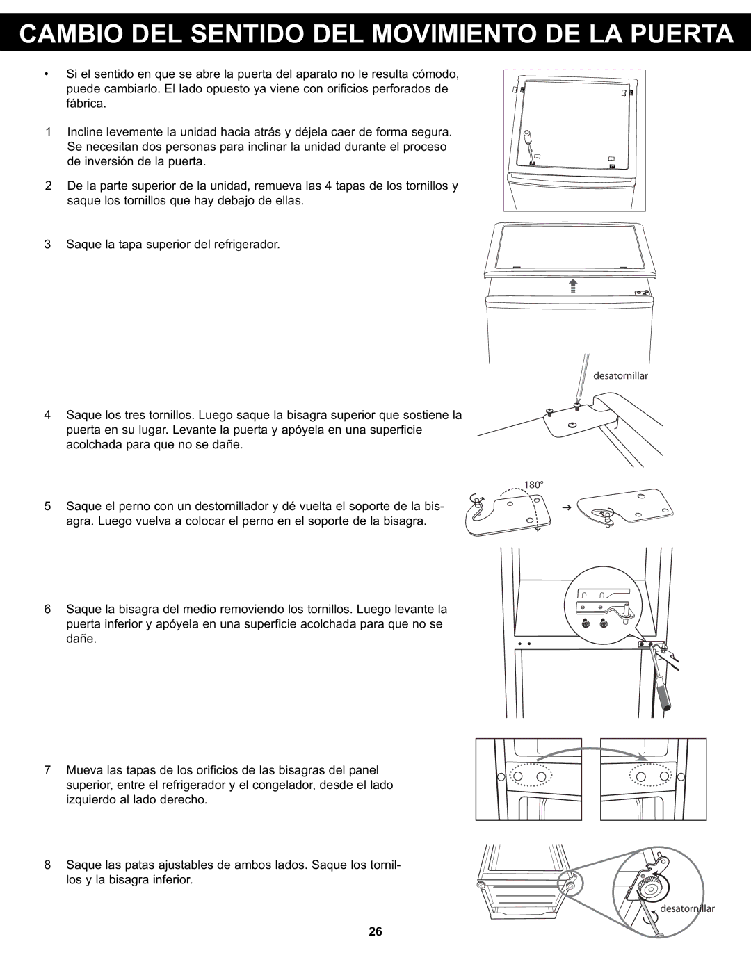 Danby DPF074B1WDB manual Cambio DEL Sentido DEL Movimiento DE LA Puerta 