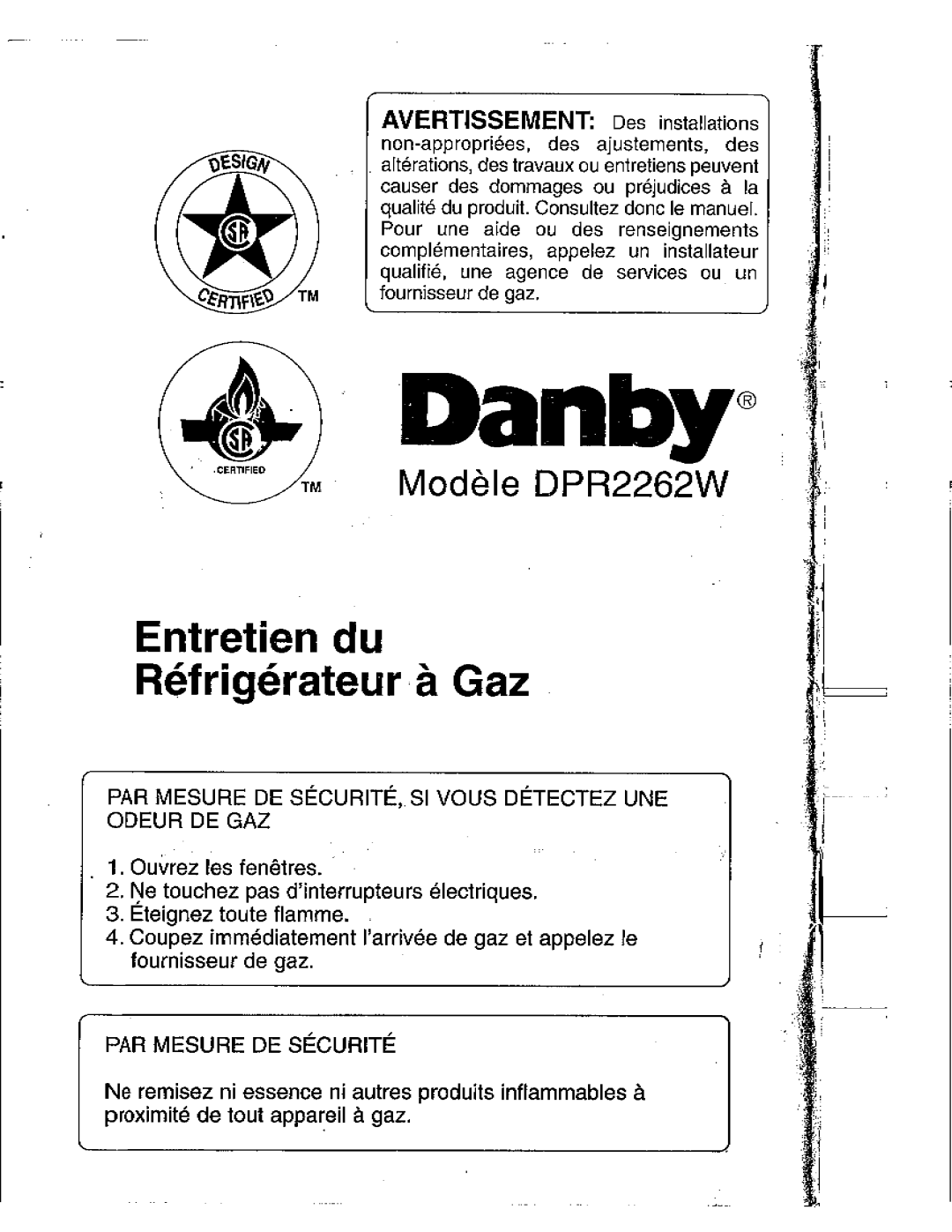 Danby DPR2262W manual 