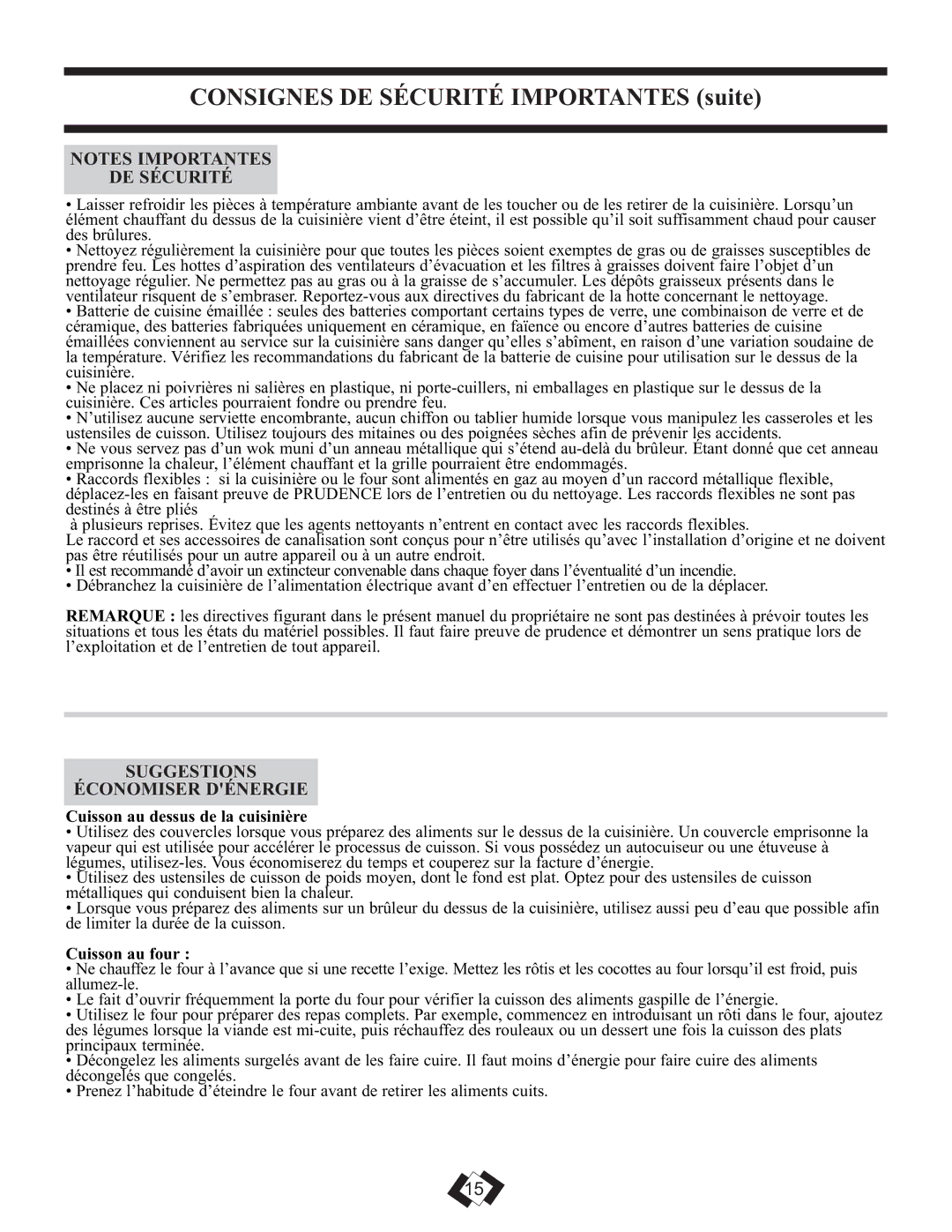 Danby DR2009WGLP Suggestions Économiser Dénergie, Cuisson au dessus de la cuisinière, Cuisson au four 