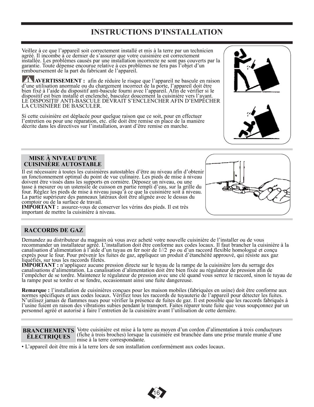 Danby DR2009WGLP Instructions Dinstallation, Mise À Niveau D’UNE Cuisinière Autostable, Raccords DE GAZ 