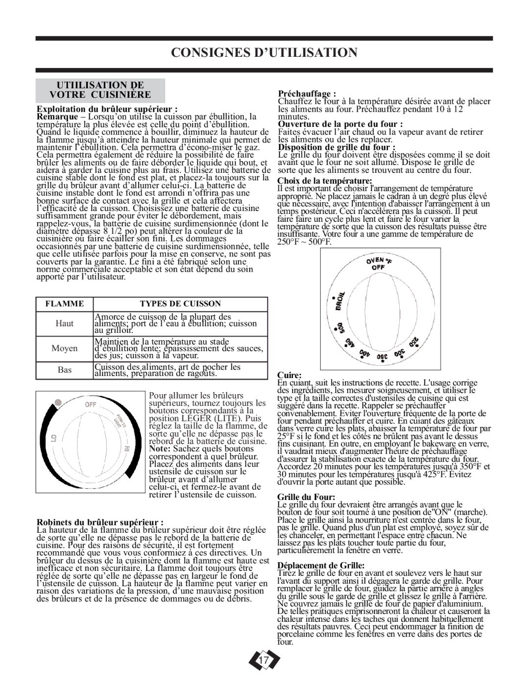 Danby DR2009WGLP installation instructions Consignes D’UTILISATION, Utiilisation DE Votre Cuisinière 