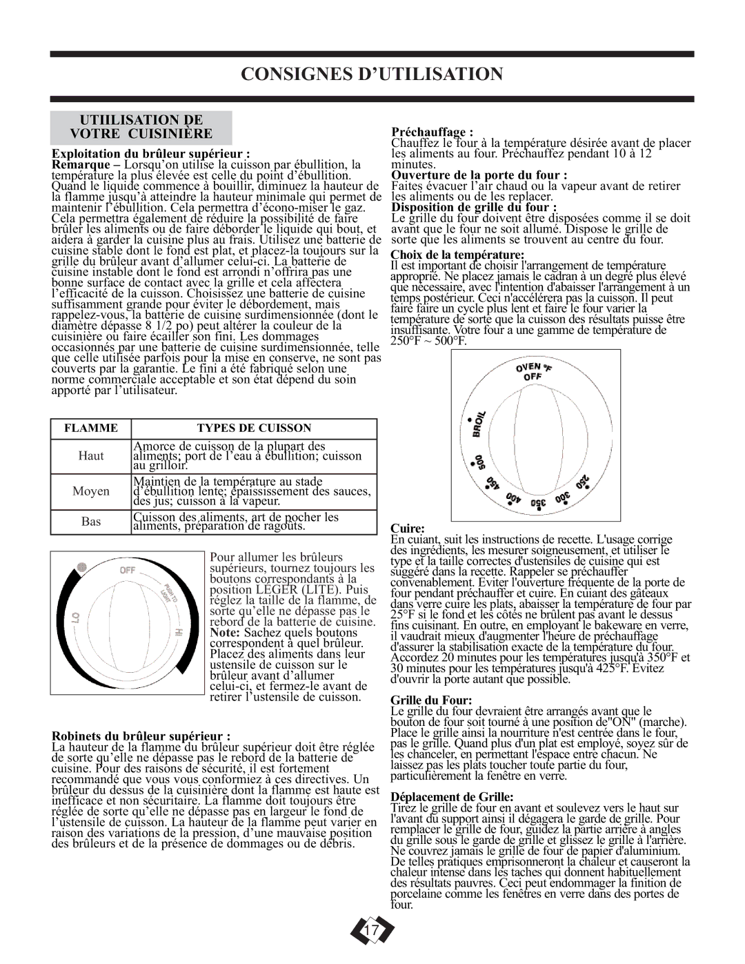 Danby DR2009WGLP installation instructions Consignes D’UTILISATION, Utiilisation DE Votre Cuisinière 