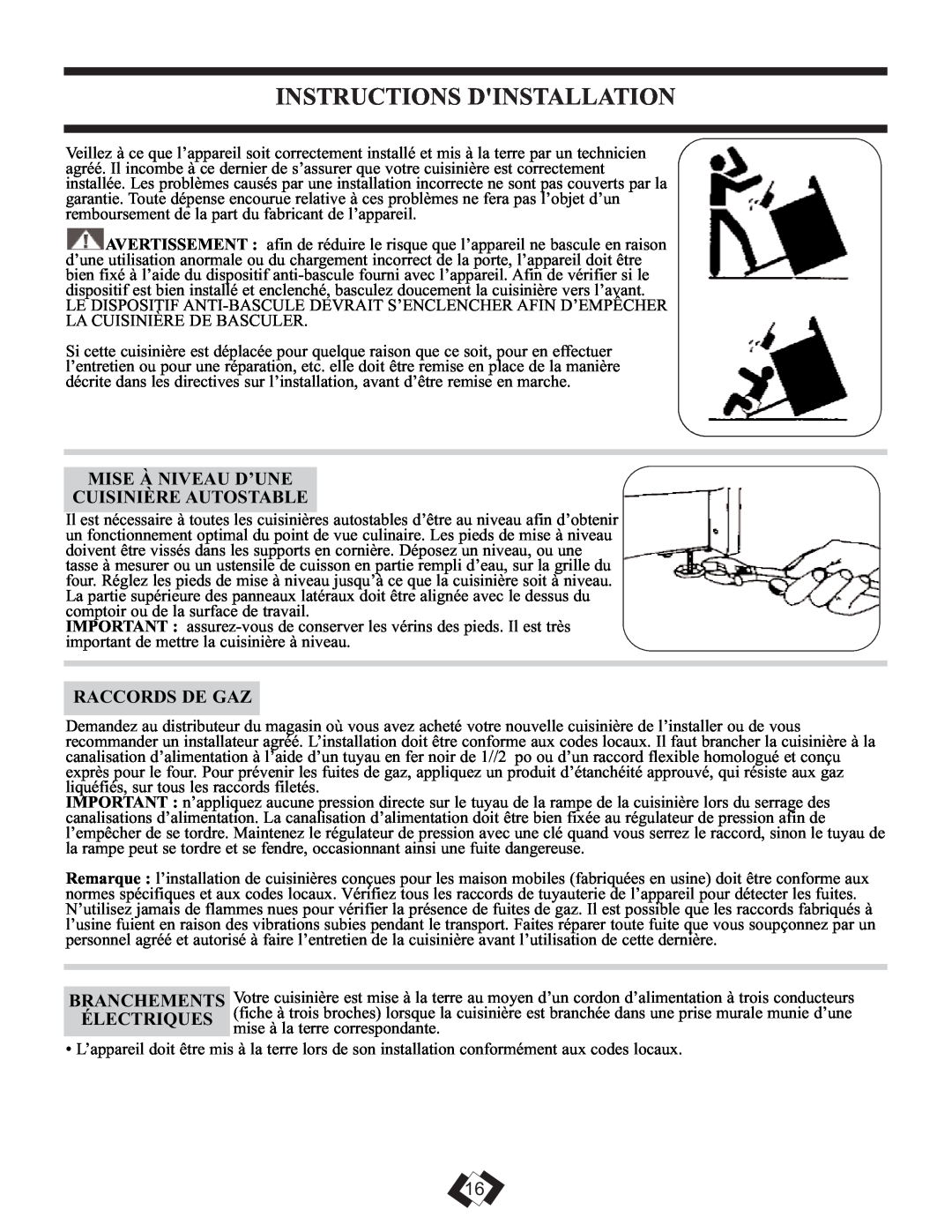 Danby DR2009WGLP Instructions Dinstallation, Mise À Niveau D’Une Cuisinière Autostable, Raccords De Gaz 