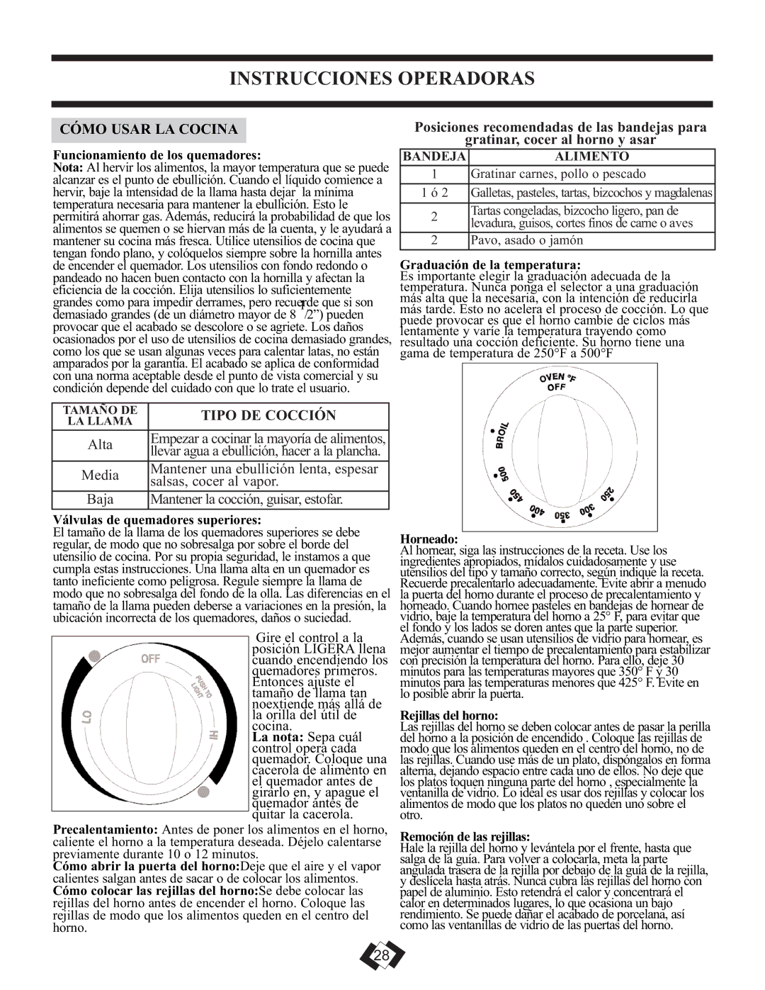 Danby DR2099BLGLP, DR2099WGLP installation instructions Instrucciones Operadoras, Cómo Usar LA Cocina, Tipo DE Cocción 