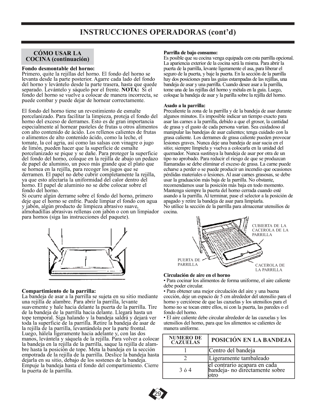 Danby DR2099WGLP, DR2099BLGLP Instrucciones Operadoras cont’d, Cómo Usar LA, Posición EN LA Bandeja, Centro del bandeja 