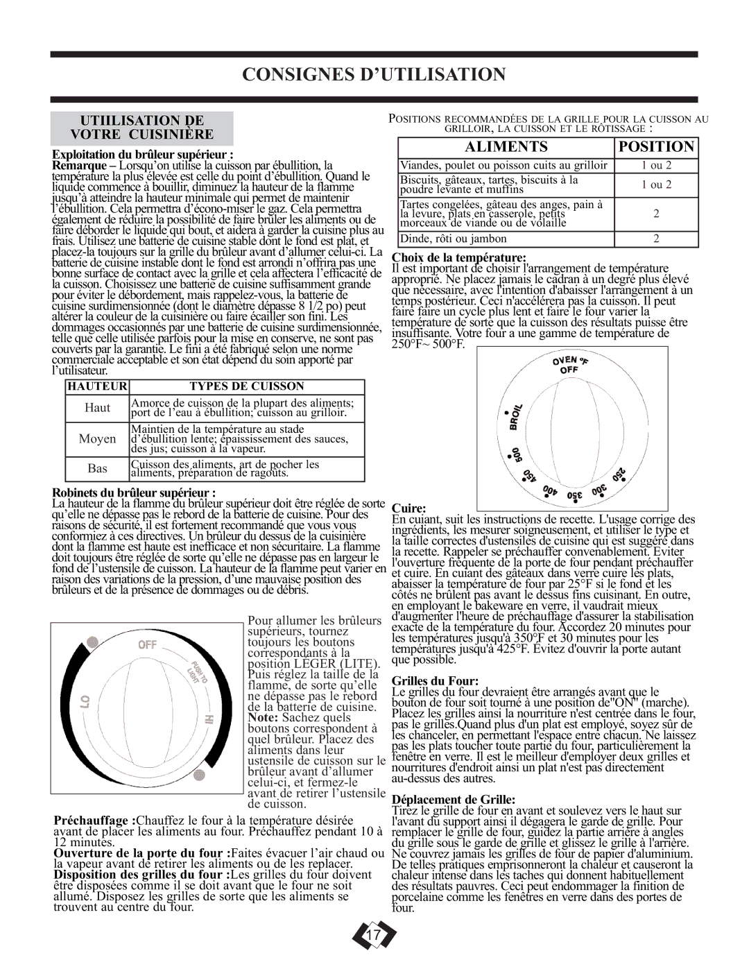 Danby DR2099WGLP, DR2099BLGLP installation instructions Consignes D’UTILISATION, Utiilisation DE Votre Cuisinière 