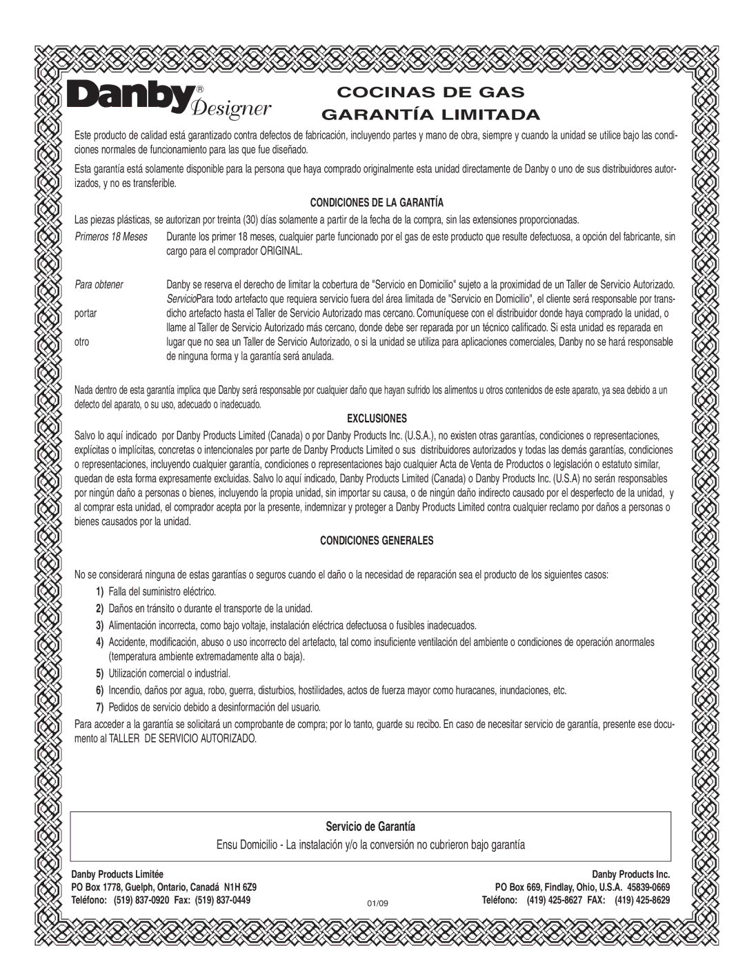 Danby DR299BLSGLP installation instructions Cocinas DE GAS Garantía Limitada 