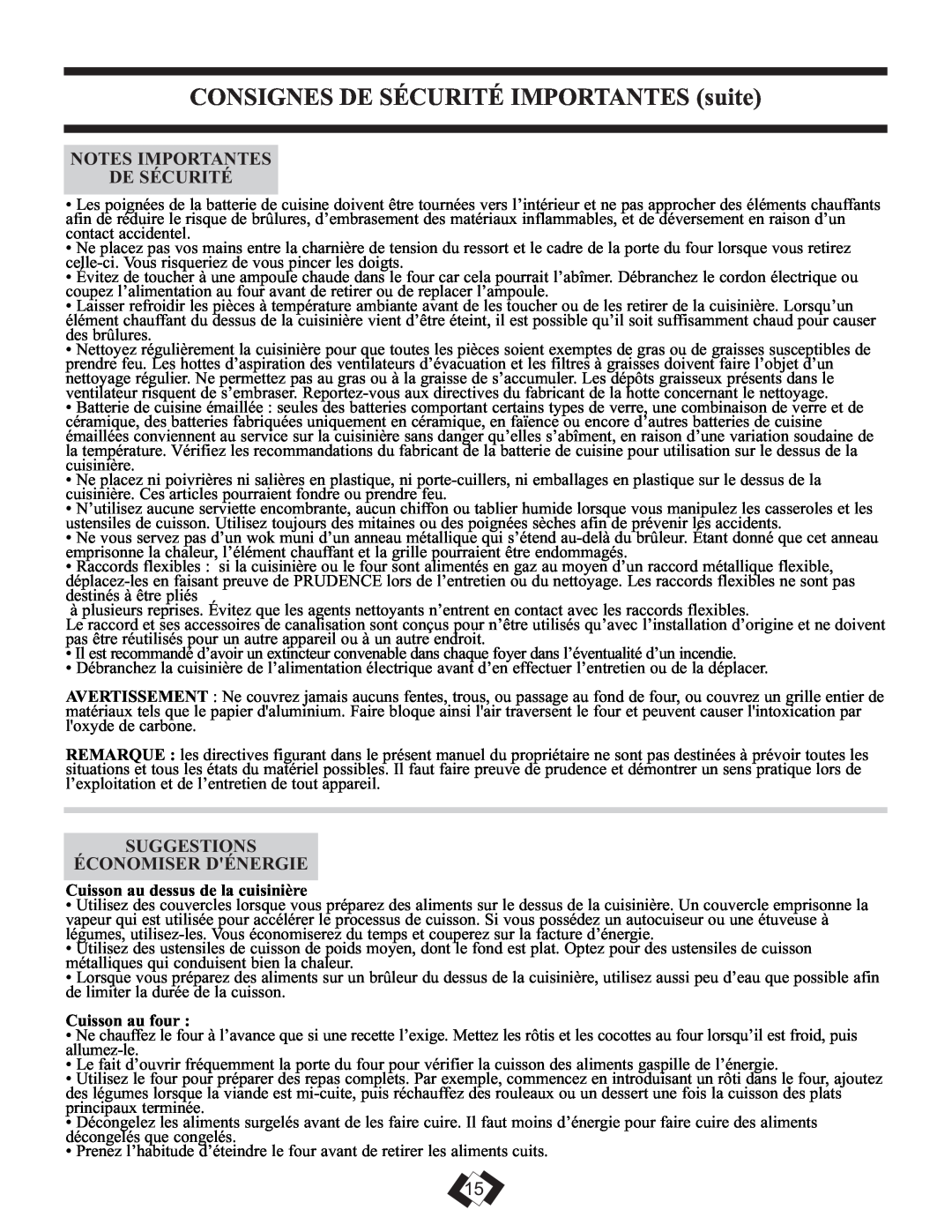 Danby DR299BLSGLP CONSIGNES DE SÉCURITÉ IMPORTANTES suite, Notes Importantes De Sécurité, Suggestions Économiser Dénergie 