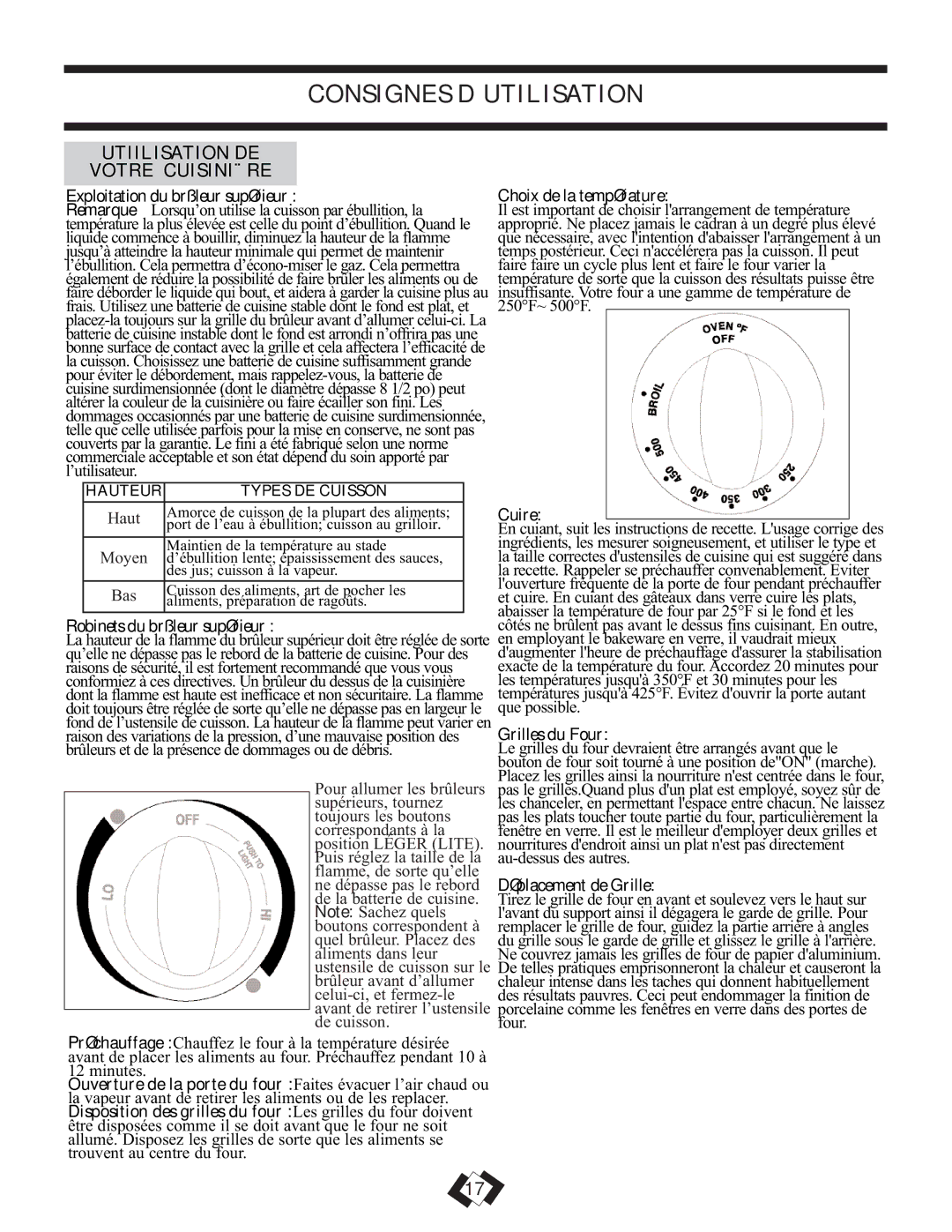 Danby DR3009WGLP installation instructions Consignes D’UTILISATION, Utiilisation DE Votre Cuisinière 