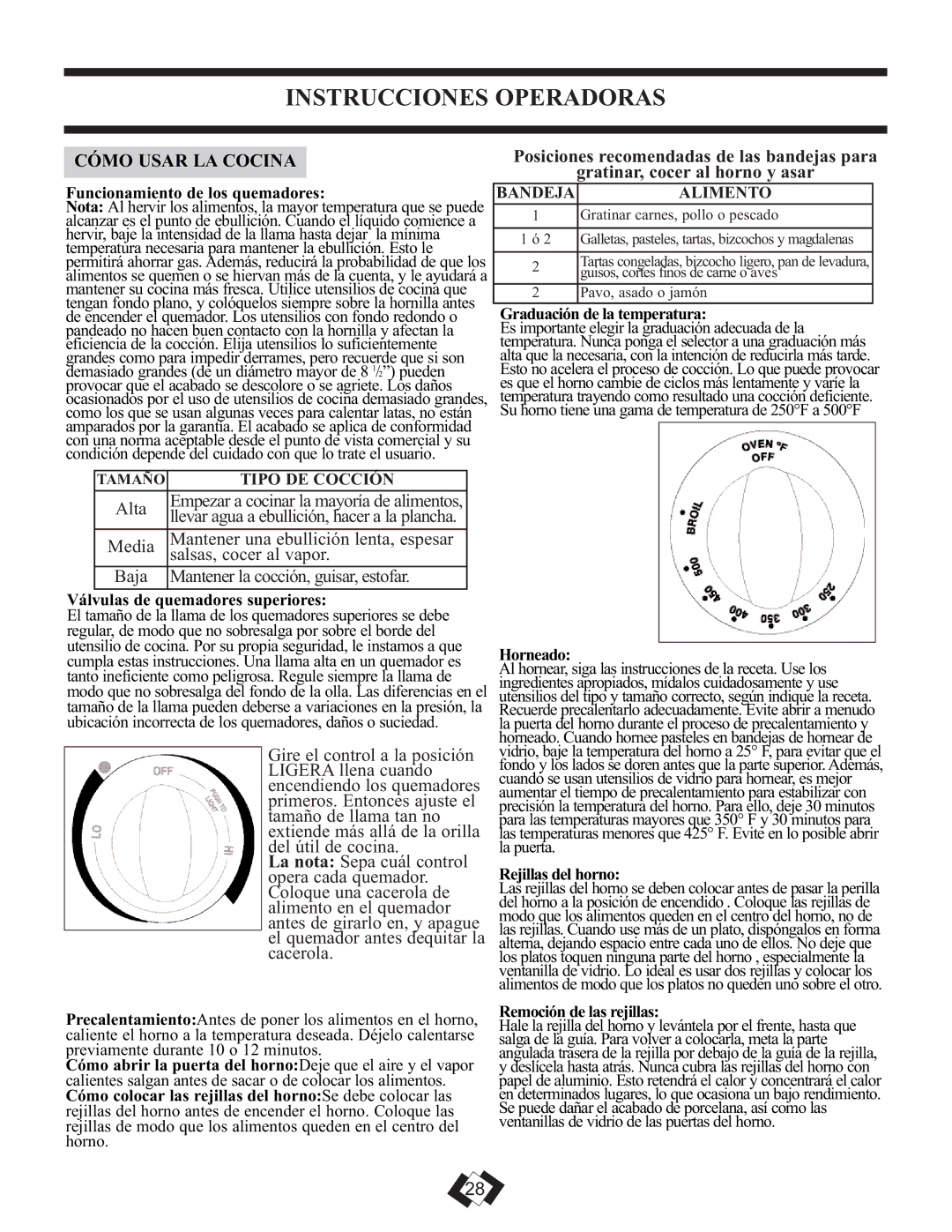 Danby DR3099BLGLP, DR3099WGLP Instrucciones Operadoras, Cómo Usar LA Cocina, Posiciones recomendadas de las bandejas para 