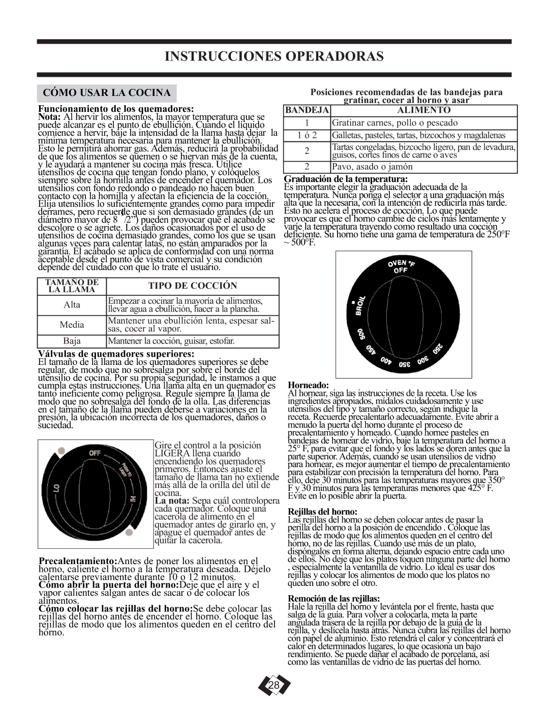 Danby DR399BLSGLP Instrucciones Operadoras, Cómo Usar LA Cocina, Horneado, Rejillas del horno, Remoción de las rejillas 