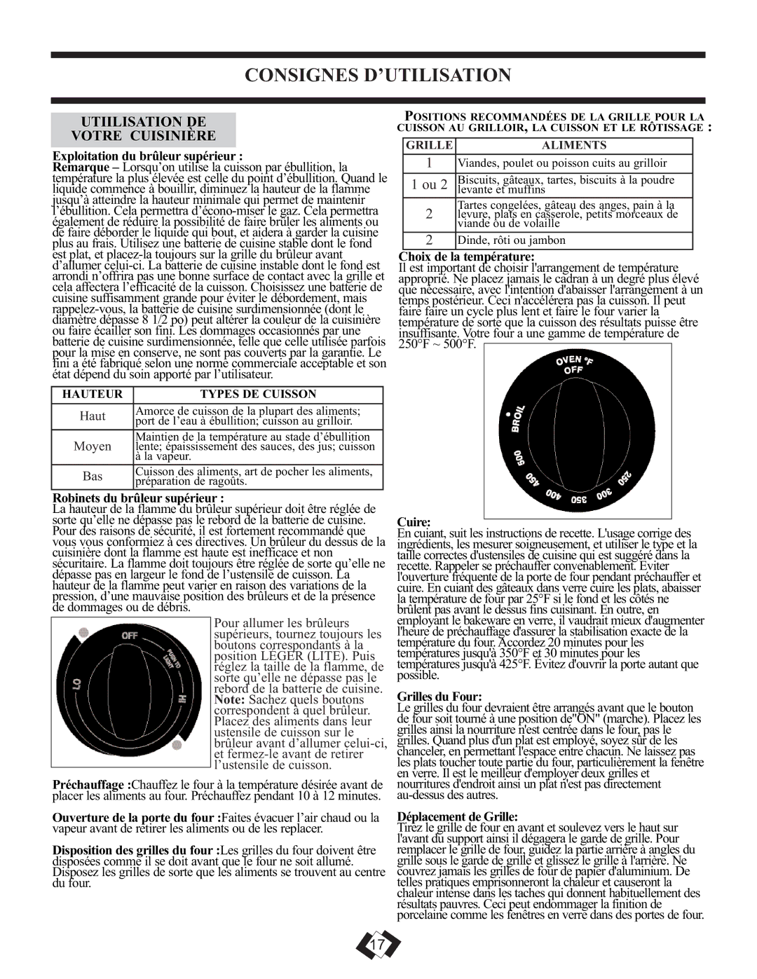 Danby DR399BLSGLP installation instructions Consignes D’UTILISATION, Utiilisation DE Votre Cuisinière 