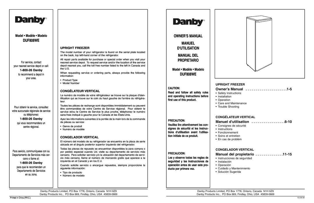 Danby DUF408WE owner manual Manual del propietario 