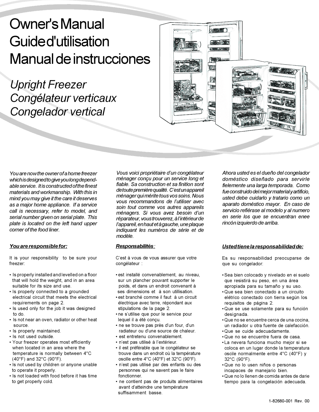 Danby DUF419W owner manual You are responsible for, Responsabilités, Usted tiene la responsabilidad de 