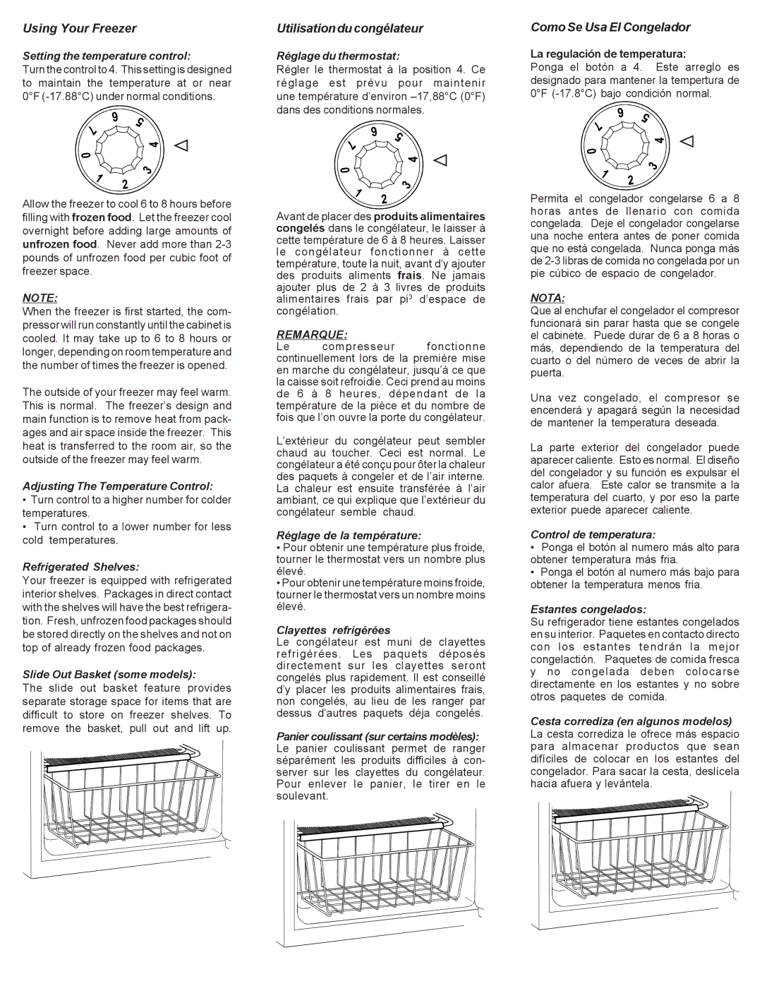 Danby DUF419W owner manual Using Your Freezer, Utilisation du congélateur, Como Se Usa El Congelador 