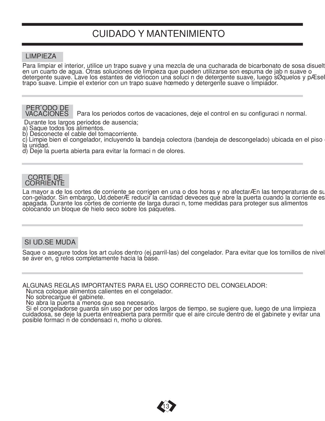 Danby DUF808BSLE installation instructions Cuidado Y Mantenimiento, Limpieza, Período DE, Corte DE Corriente, SI UD.SE Muda 