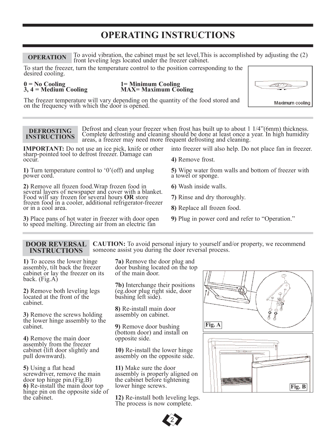 Danby DUF808BSLE installation instructions Operating Instructions, Door Reversal Instructions, Operation, Defrosting 