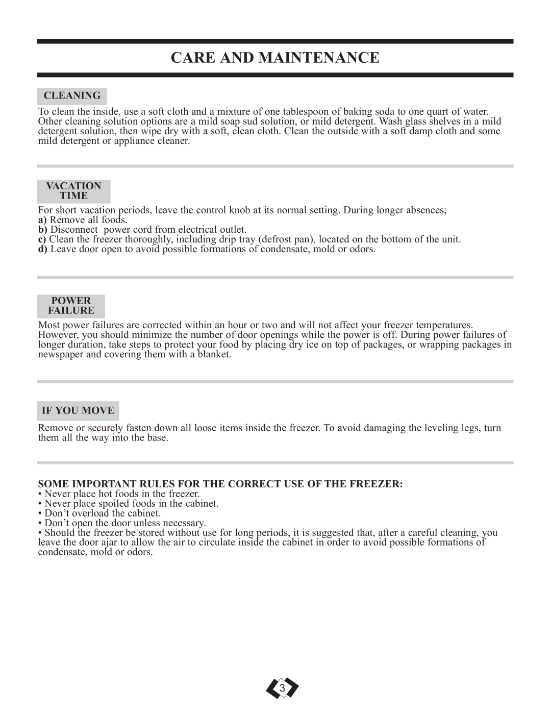 Danby DUF808BSLE installation instructions Care and Maintenance 