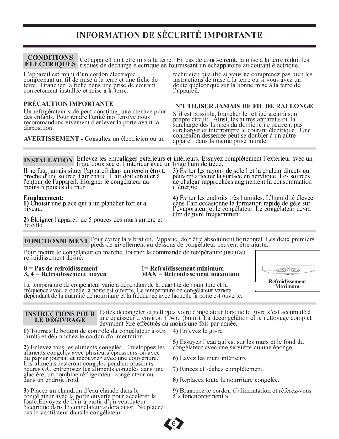 Danby DUFM320WDD manual Information DE Sécurité Importante, Précaution Importante, ’UTILISER Jamais DE FIL DE Rallonge 