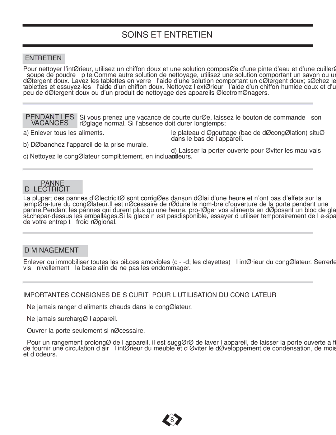 Danby DUFM320WDD manual Soins ET Entretien, Panne ’ÉLECTRICITÉ, Déménagement 