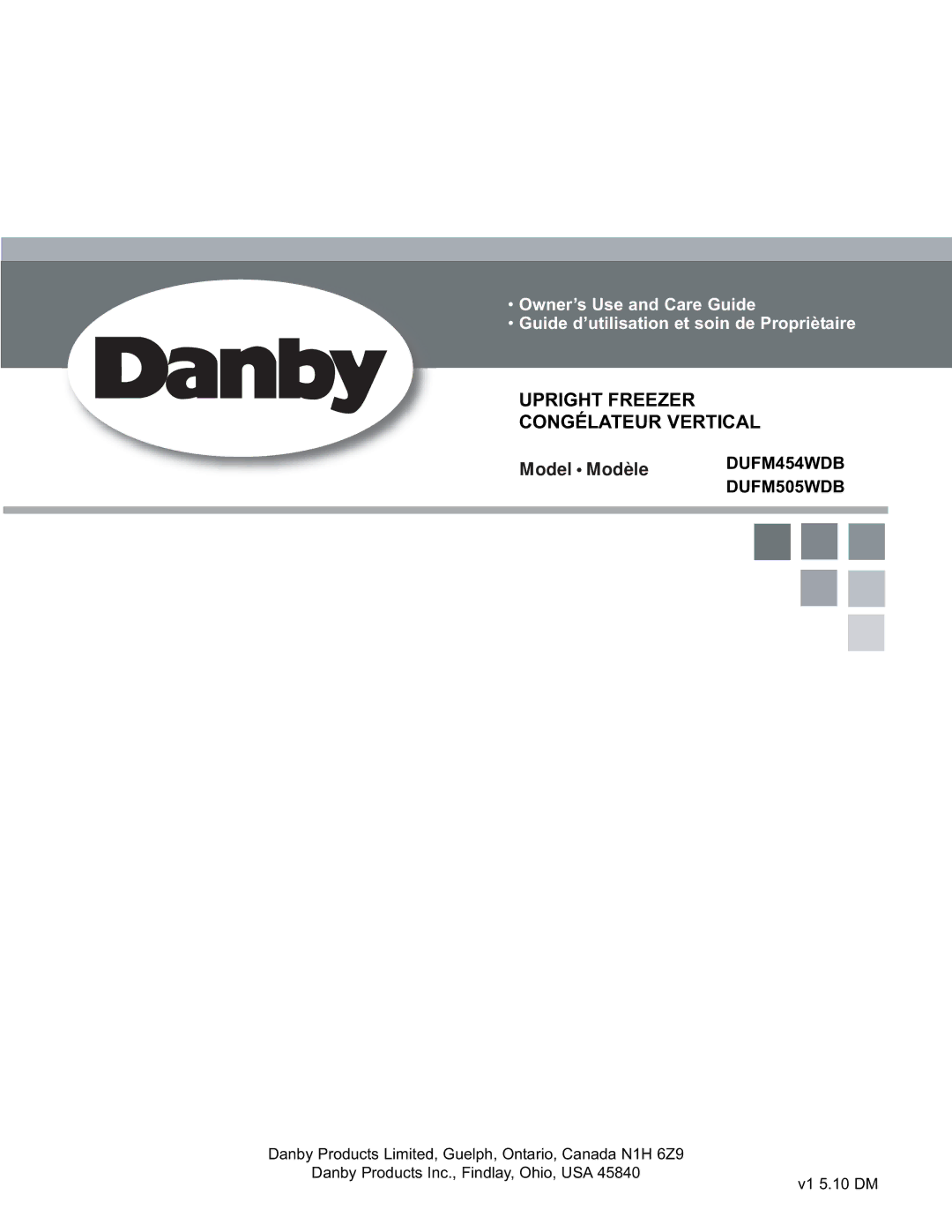 Danby DUFM454WDB, DUFM505WDB manual Upright Freezer Congélateur Vertical 