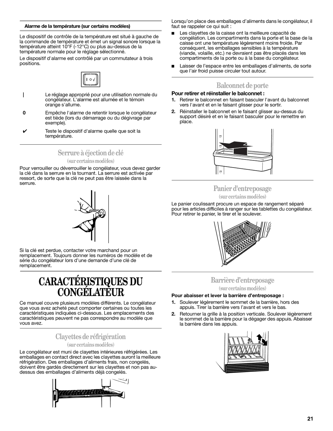 Danby DUFM454WDB, DUFM505WDB manual Congélateur 