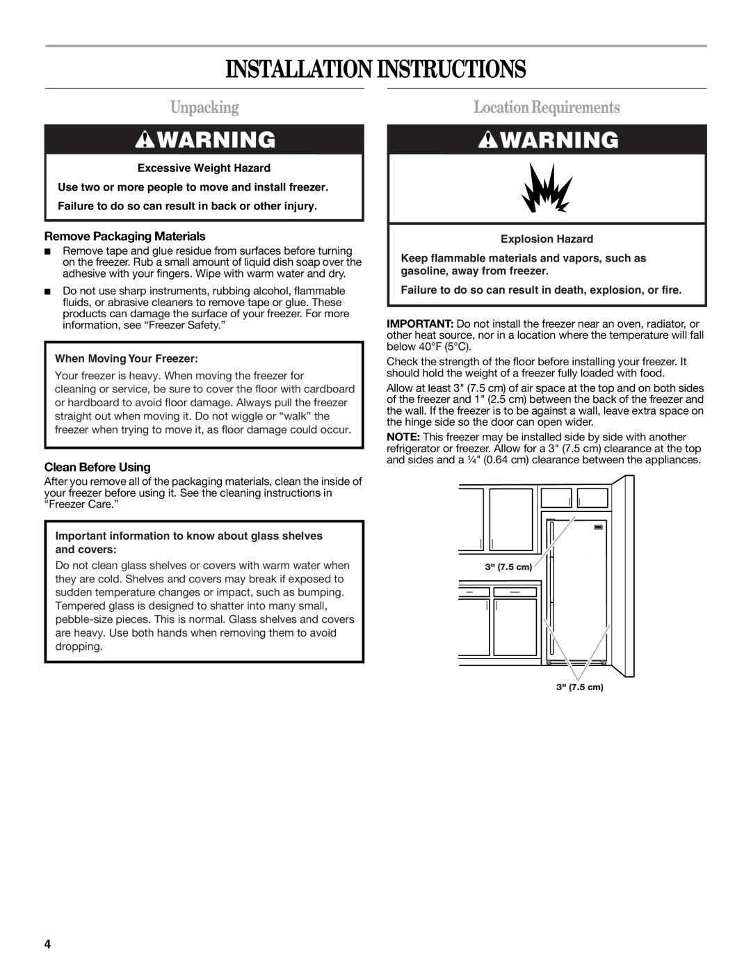 Danby DUFM505WDB, DUFM454WDB manual Installation Instructions, Unpacking, LocationRequirements, Remove Packaging Materials 