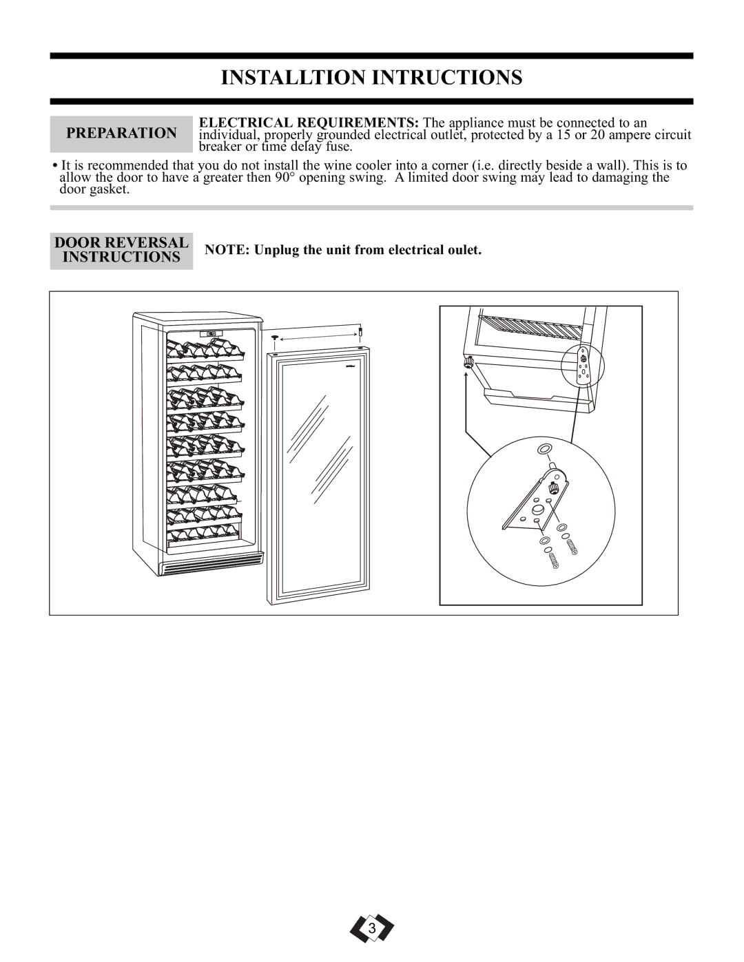 Danby DWC106A1BPDD manual Installtion Intructions, Door Reversal Instructions 