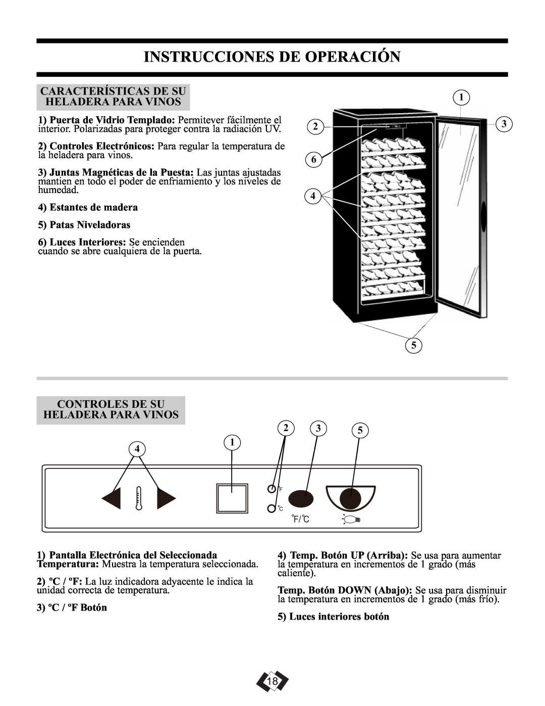 Danby DWC106A1BPDD Instrucciones De Operación, Características De Su Heladera Para Vinos, Luces Interiores Se encienden 