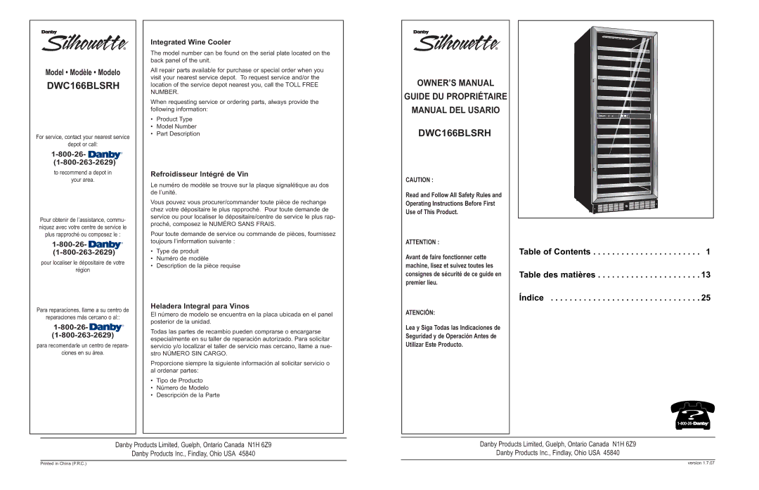 Danby DWC166BLSRH owner manual 