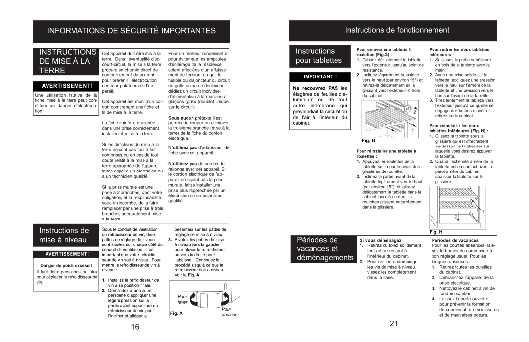 Danby DWC166BLSRH owner manual Instructions DE Mise À LA Terre 