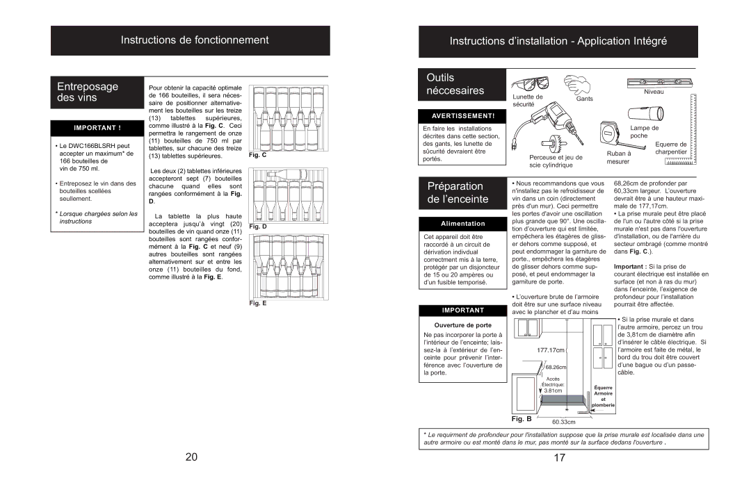 Danby DWC166BLSRH owner manual Outils néccesaires, Préparation de l’enceinte 