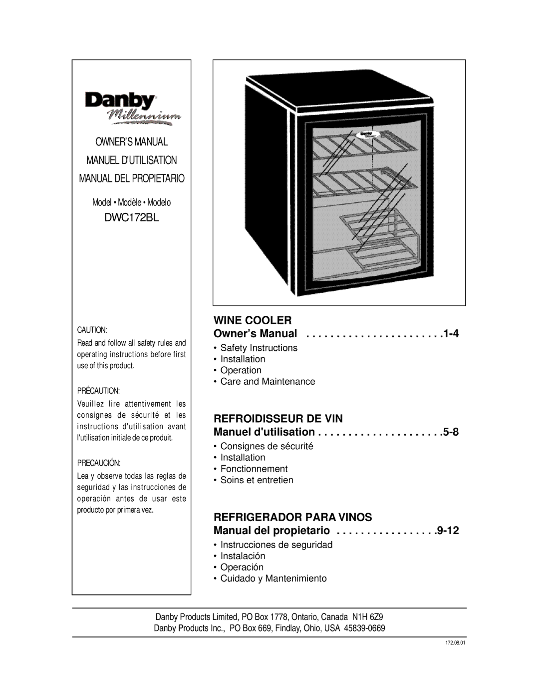 Danby DWC172BL manual Manuel Dutilisation 