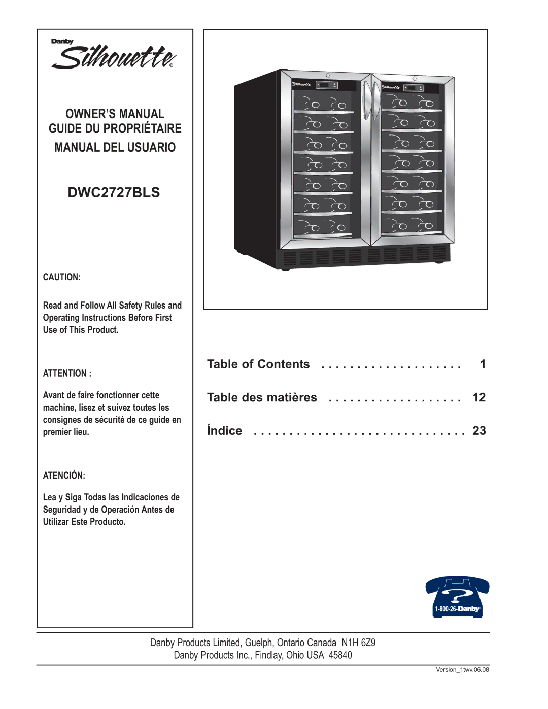 Danby DWC2727BLS owner manual 