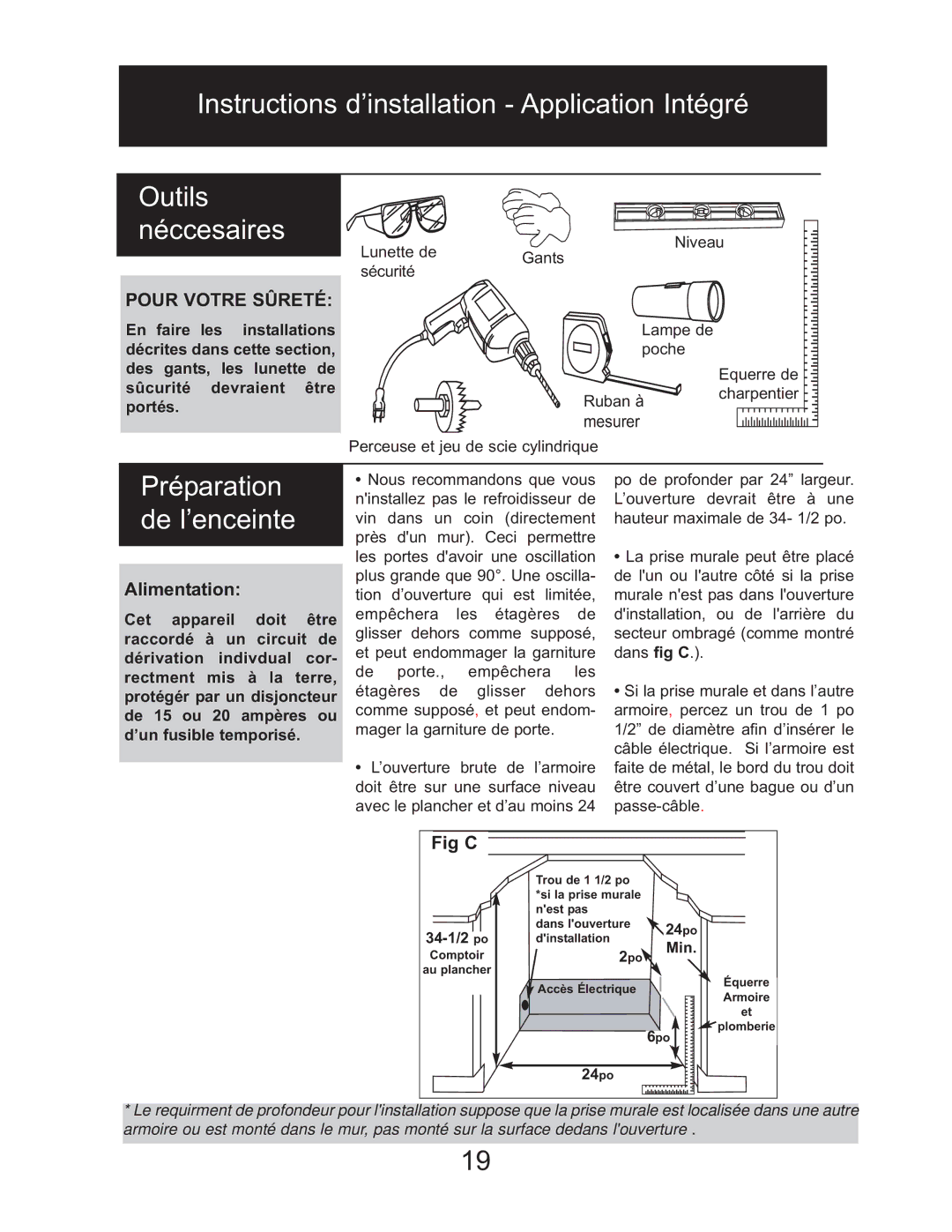 Danby DWC2727BLS owner manual Préparation de l’enceinte, Alimentation 