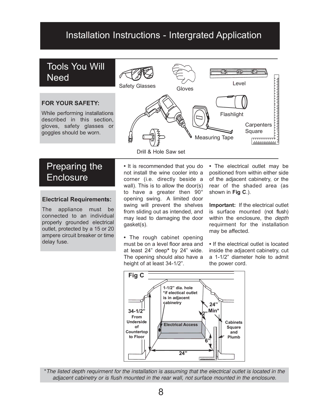 Danby DWC2727BLS owner manual Preparing the Enclosure, Fig C 