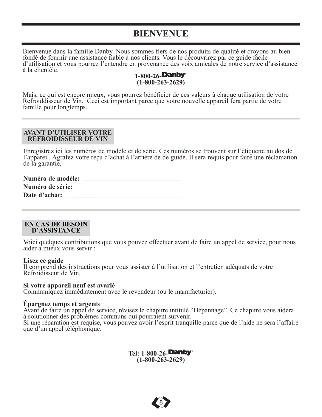 Danby DWC350BLPA installation instructions Bienvenue, Avant D’UTILISER Votre Refroidisseur DE VIN 