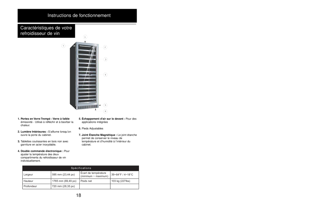 Danby DWC408BLSST owner manual Spécifications 