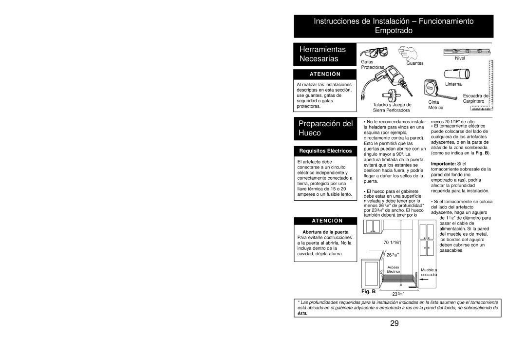 Danby DWC408BLSST owner manual Preparación del Hueco, Requisitos Eléctricos 