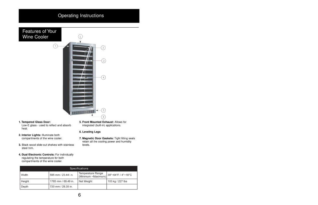 Danby DWC408BLSST owner manual Operating Instructions Features of Your Wine Cooler, Tempered Glass Door 